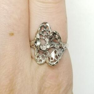Vintage Sterling Silver Abstract Wavy Filigree Design Ring, Size 6 1/2 Band